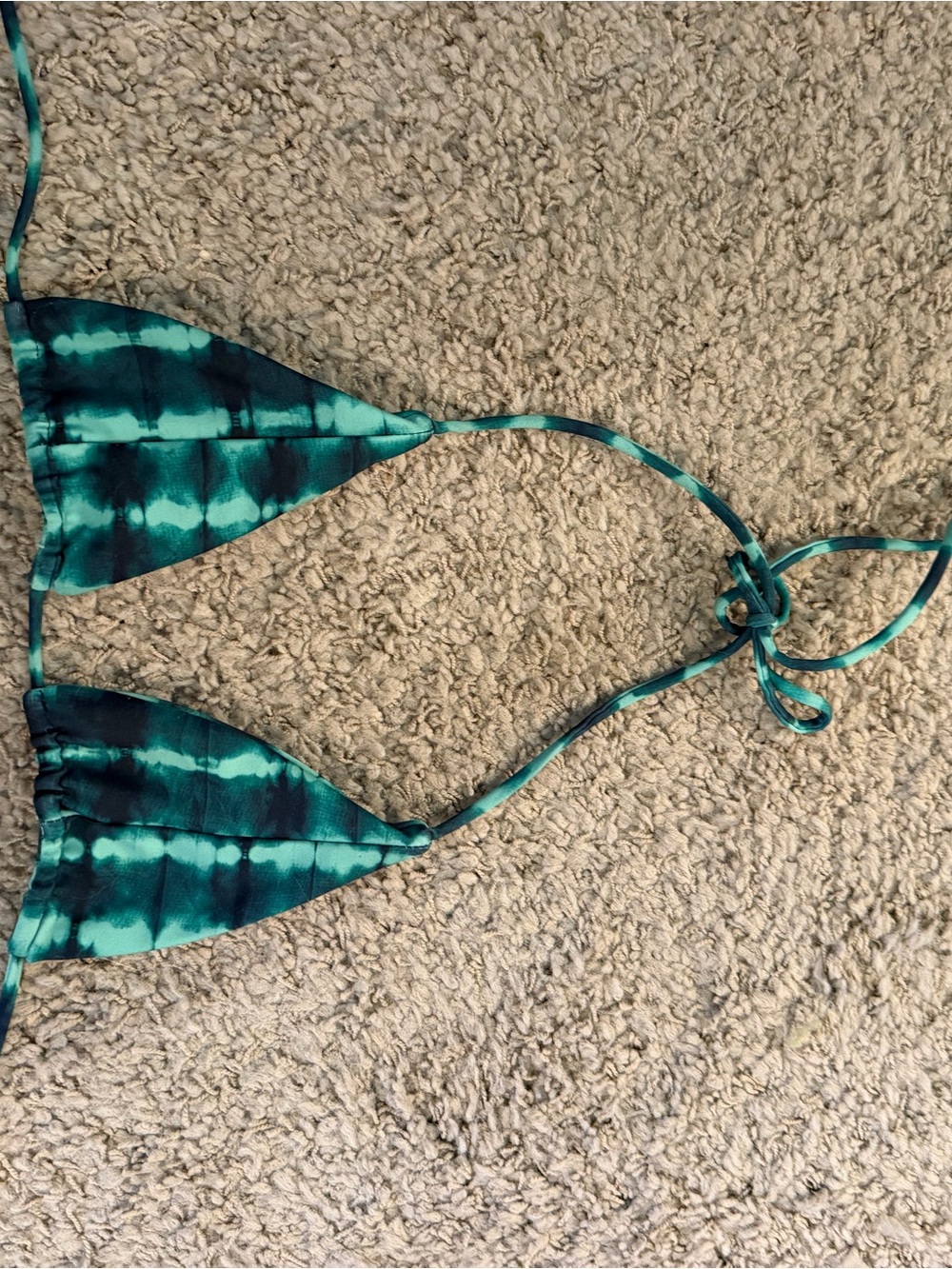 Skatie Teal and Black Tie-Dye Triangle Bikini Top